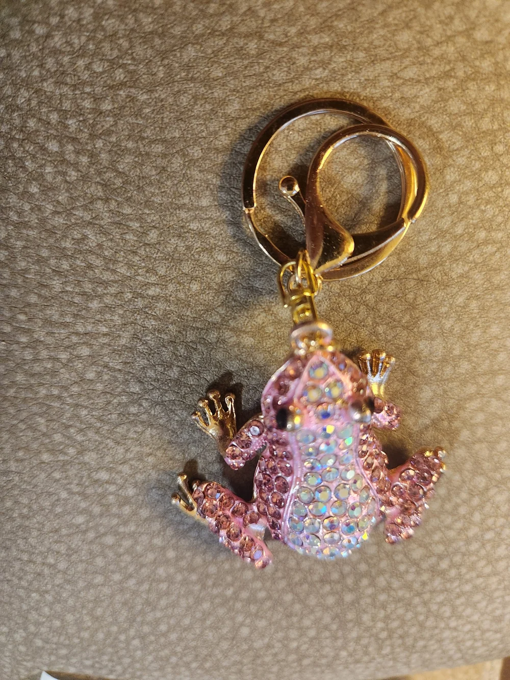 Gold-Tone Pink  Frog Bag Charm Keychain